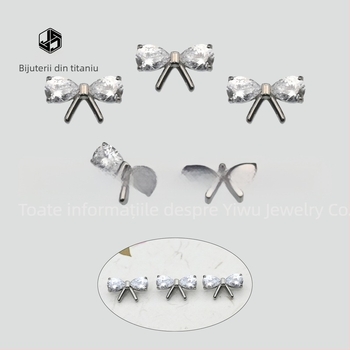 Cercei în formă de papion, cristal alb, aliaj titan implant, prelucrare cu diamant, stil unisex japonez-coreean