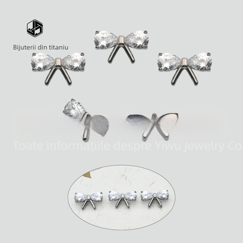 Cercei în formă de papion, cristal alb, aliaj titan implant, prelucrare cu diamant, stil unisex japonez-coreean