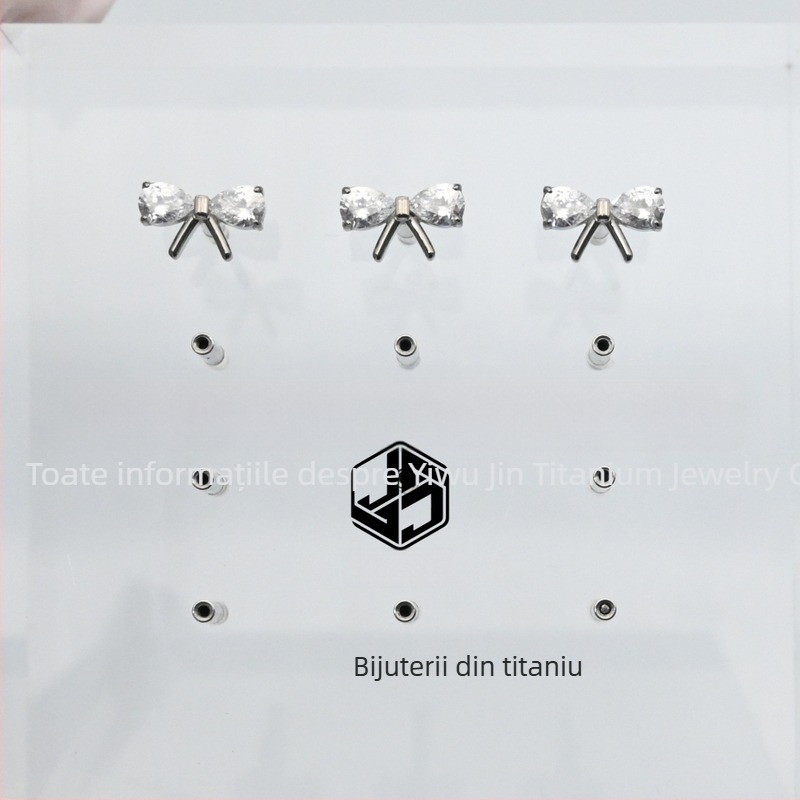 Cercei în formă de papion, cristal alb, aliaj titan implant, prelucrare cu diamant, stil unisex japonez-coreean