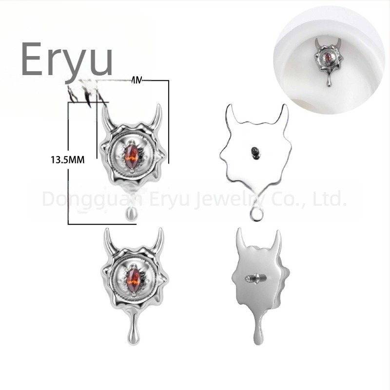 Cercei din aliaj de titan, formă ochi de diavol, finisaj lustruit, unisex, stil vintage, zircon