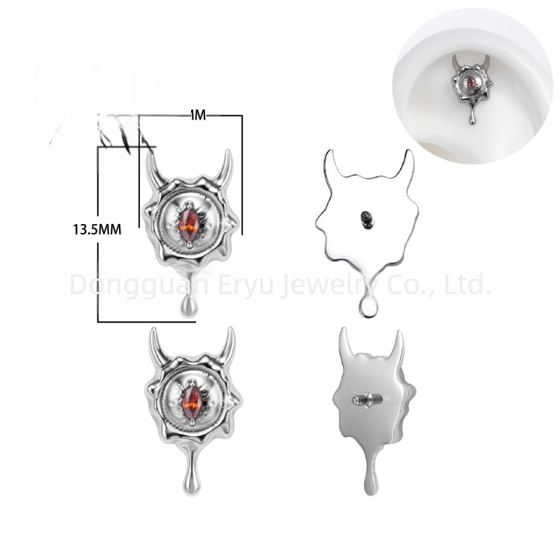 Cercei din aliaj de titan, formă ochi de diavol, finisaj lustruit, unisex, stil vintage, zircon