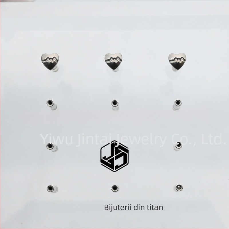 Cercei inimă din aliaj de titan implant-grade, gravură, cristal alb, unisex, stil simplu