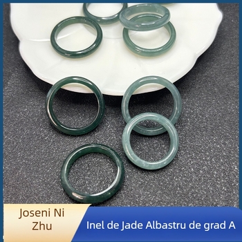 Inel din jad, față plată, natural, unisex, design geometric concentric