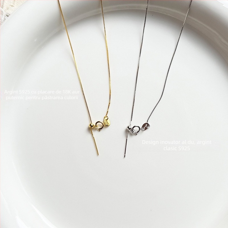 Colier cu pandantiv gradient din sidef, argint 925 pe întreaga lungime, lanț tip box, design geometric în formă U