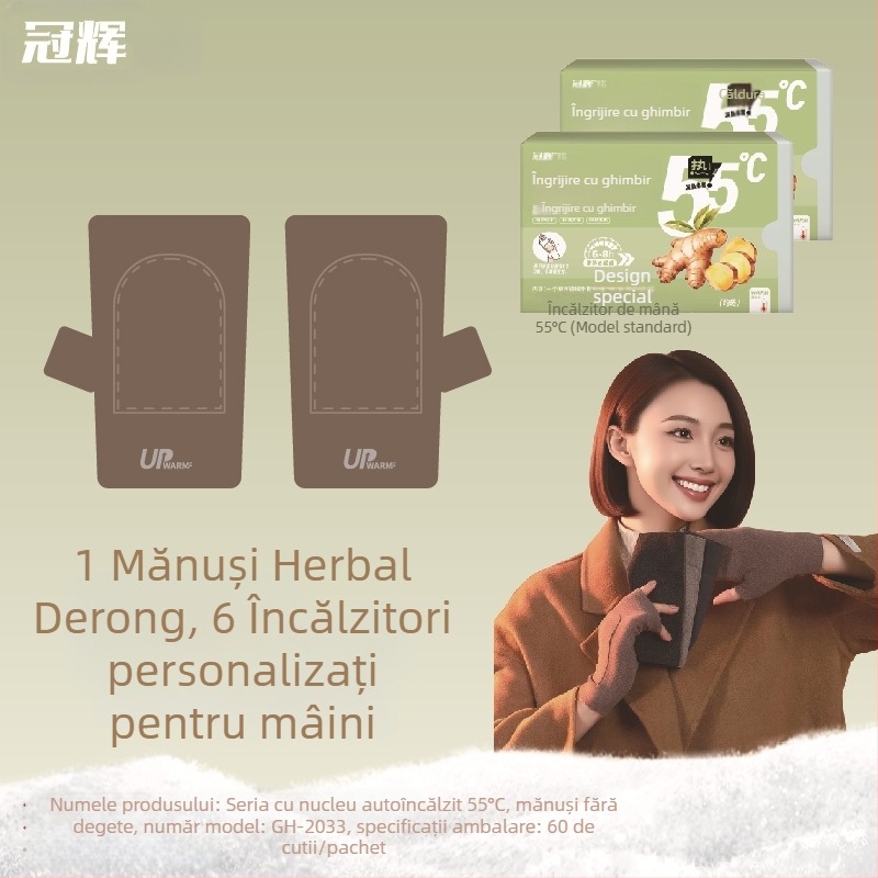 Genunchiere și mănuși autoîncălzite, 55°C, catifea germană pentru încălzire, plasturi cu Artemisia și ghimbir