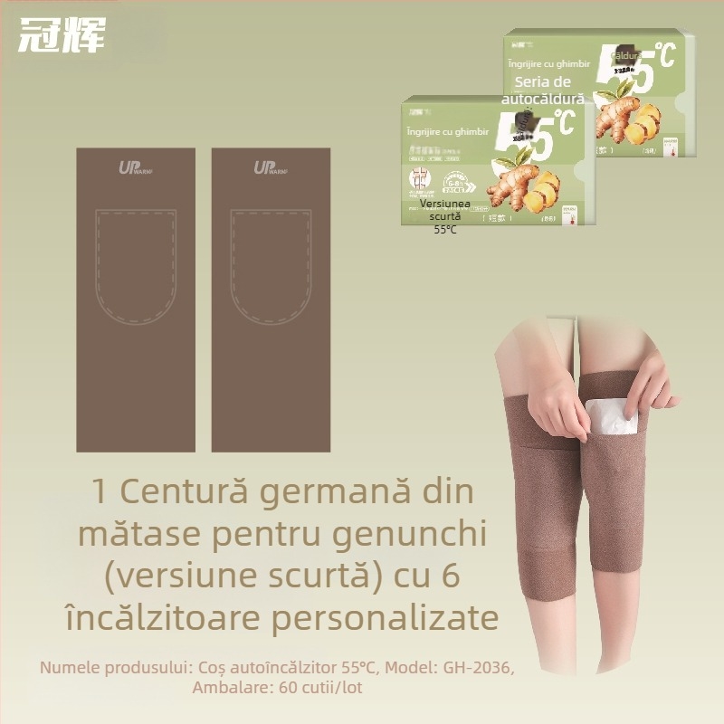 Genunchiere și mănuși autoîncălzite, 55°C, catifea germană pentru încălzire, plasturi cu Artemisia și ghimbir