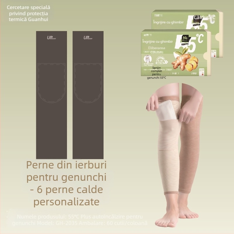 Genunchiere și mănuși autoîncălzite, 55°C, catifea germană pentru încălzire, plasturi cu Artemisia și ghimbir
