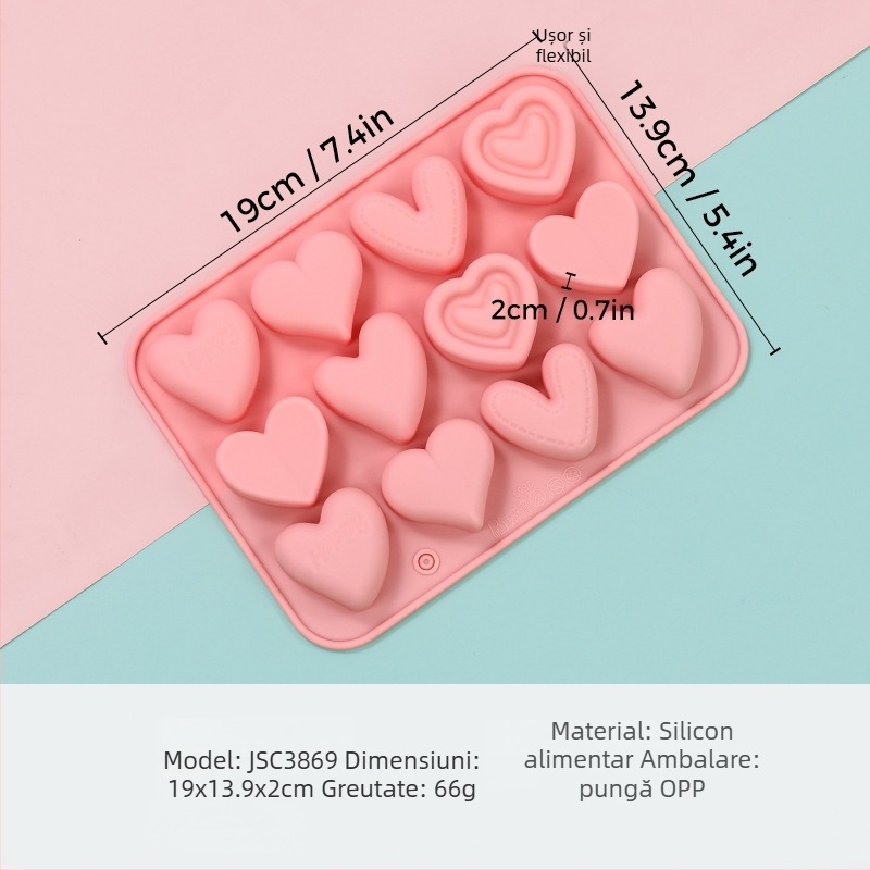 Formă de silicon pentru mousse, în formă de inimă, model JSC379