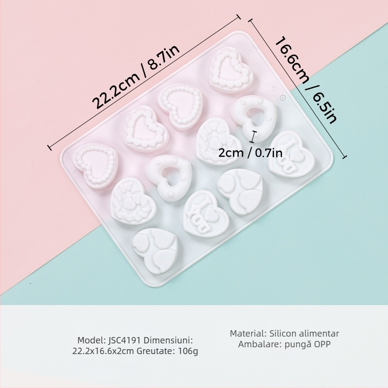 Formă de silicon pentru mousse, în formă de inimă, model JSC379