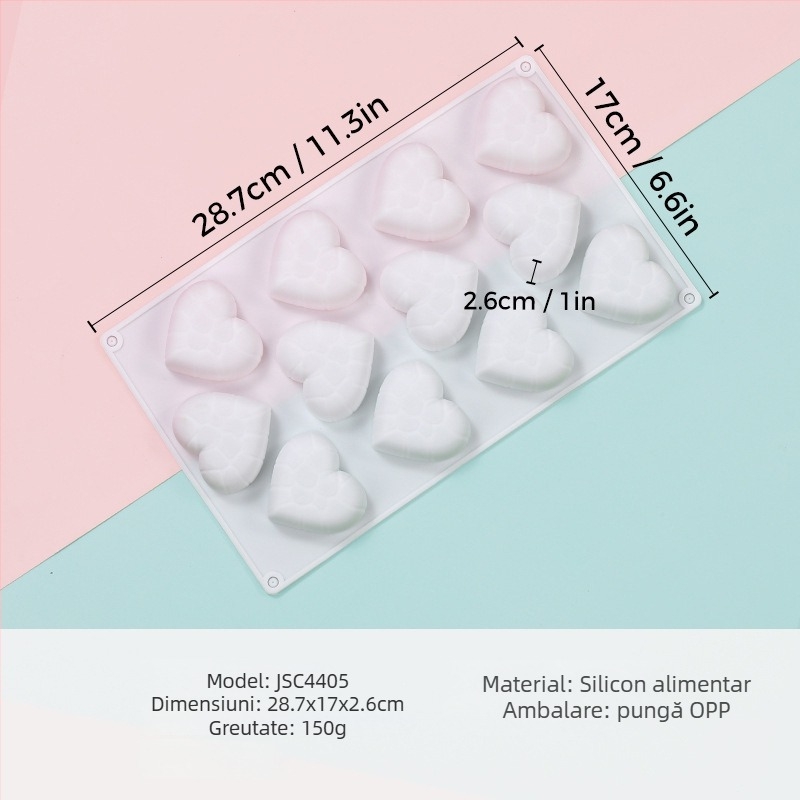 Formă de silicon pentru mousse, în formă de inimă, model JSC379