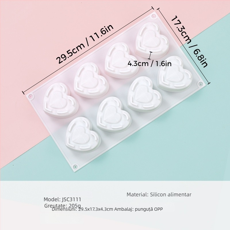 Formă de silicon pentru mousse, în formă de inimă, model JSC379