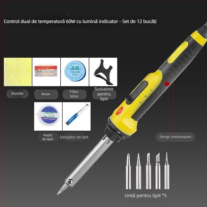 Set de lipit electric cu temperatură reglabilă, putere mare, din oțel inoxidabil, pentru conectori și cabluri