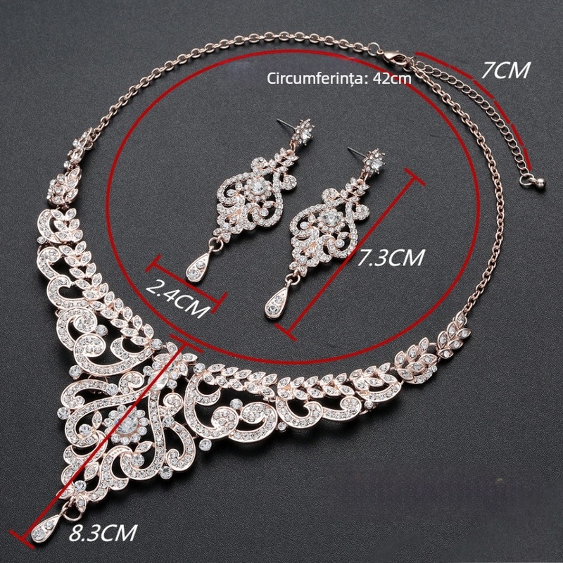 Set colier și cercei din aliaj, design în formă de V, stil exaggerat; lanț obișnuit; pandantiv din aliaj; modele: inimă, picături de apă, clopoței