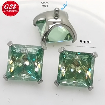 Studuri pentru urechi și buze din aliaj de titan G23, design geometric, patru gheare, finisaj lucios