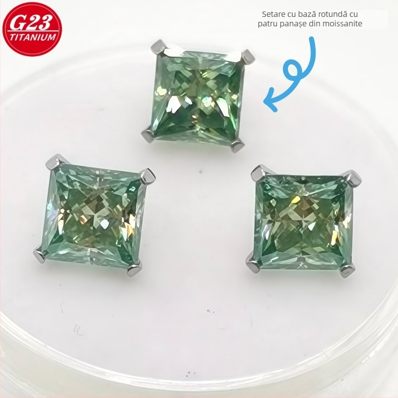 Studuri pentru urechi și buze din aliaj de titan G23, design geometric, patru gheare, finisaj lucios