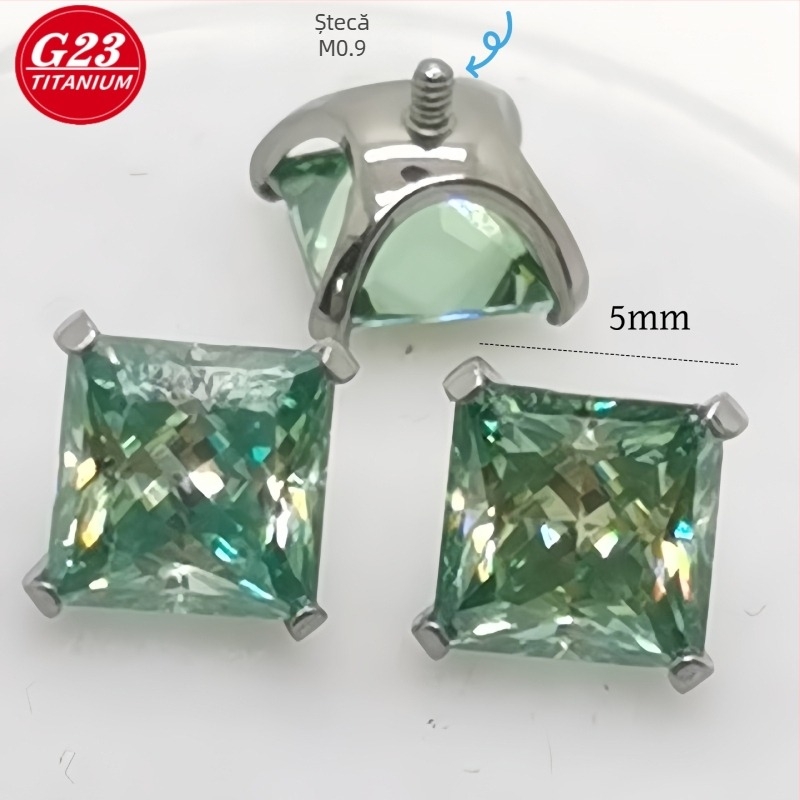 Studuri pentru urechi și buze din aliaj de titan G23, design geometric, patru gheare, finisaj lucios