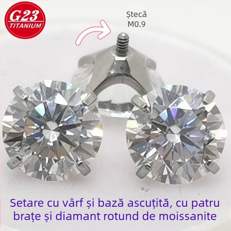 Studuri pentru urechi și buze din aliaj de titan G23, design geometric, patru gheare, finisaj lucios