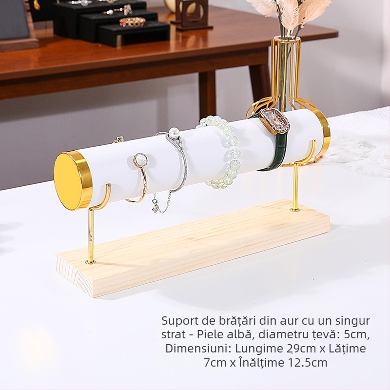 Suport pentru bijuterii din lemn masiv, cu trei etaje, pentru expunere pe birou