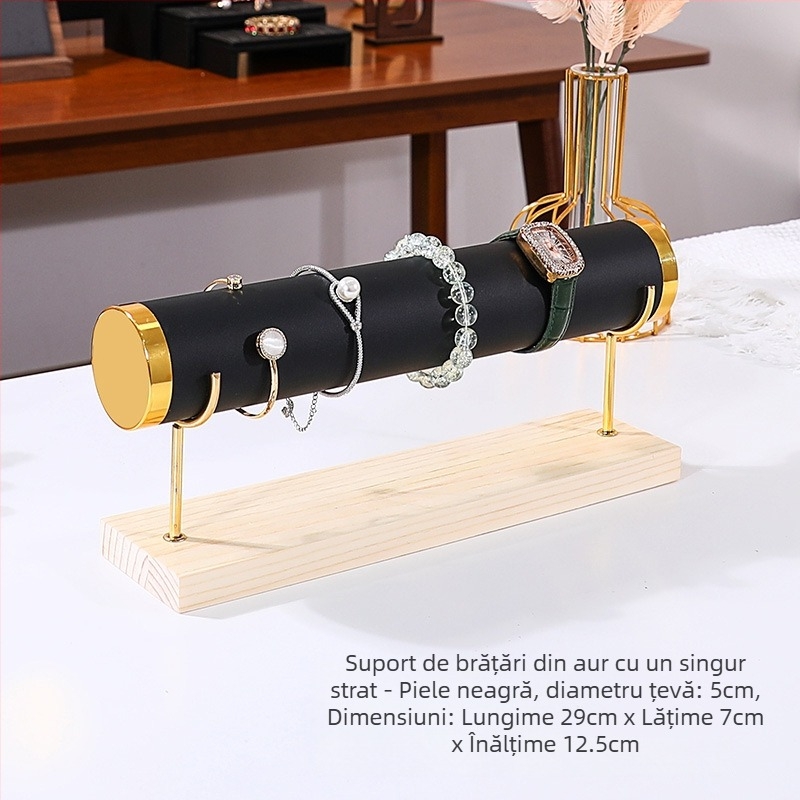 Suport pentru bijuterii din lemn masiv, cu trei etaje, pentru expunere pe birou