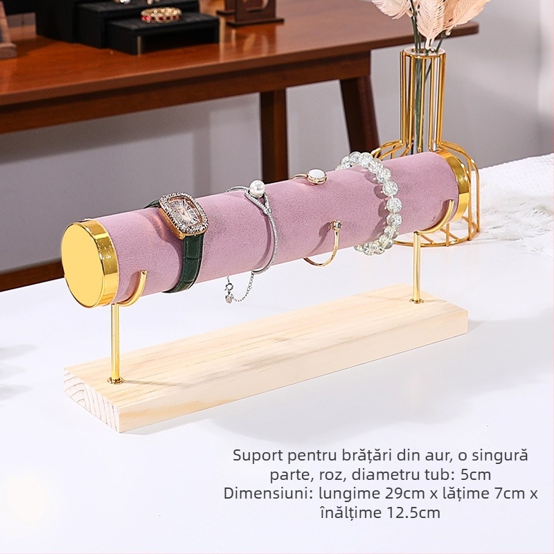 Suport pentru bijuterii din lemn masiv, cu trei etaje, pentru expunere pe birou