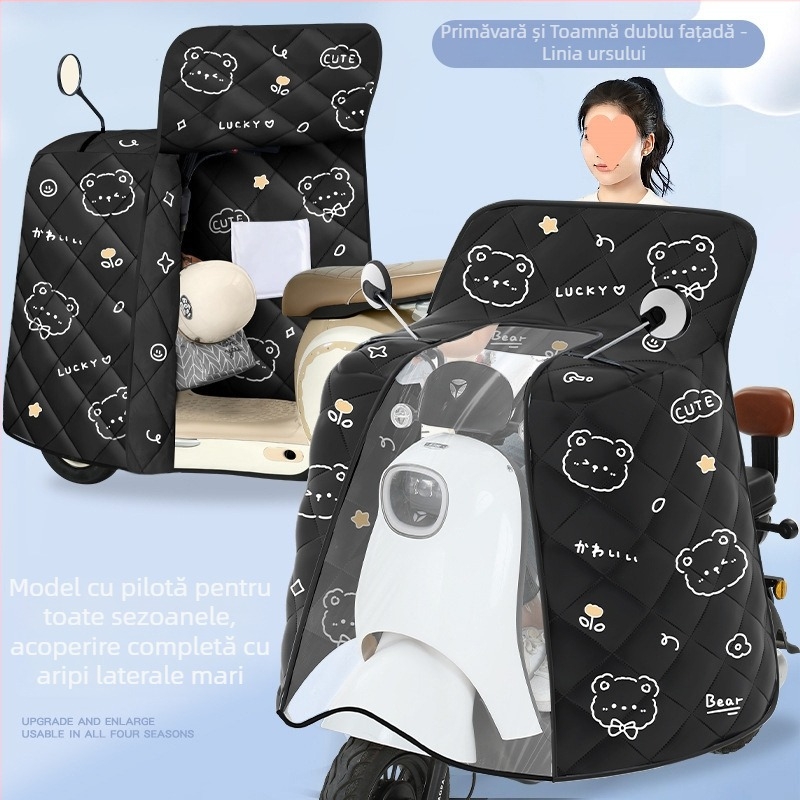 Pelerină anti-vânt pentru motociclete electrice, acoperire completă, fleece de iarnă, țesătură cu proprietăți hidro-rezistente