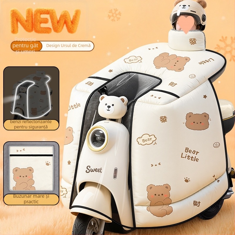 Pelerină anti-vânt pentru motociclete electrice, acoperire completă, fleece de iarnă, țesătură cu proprietăți hidro-rezistente