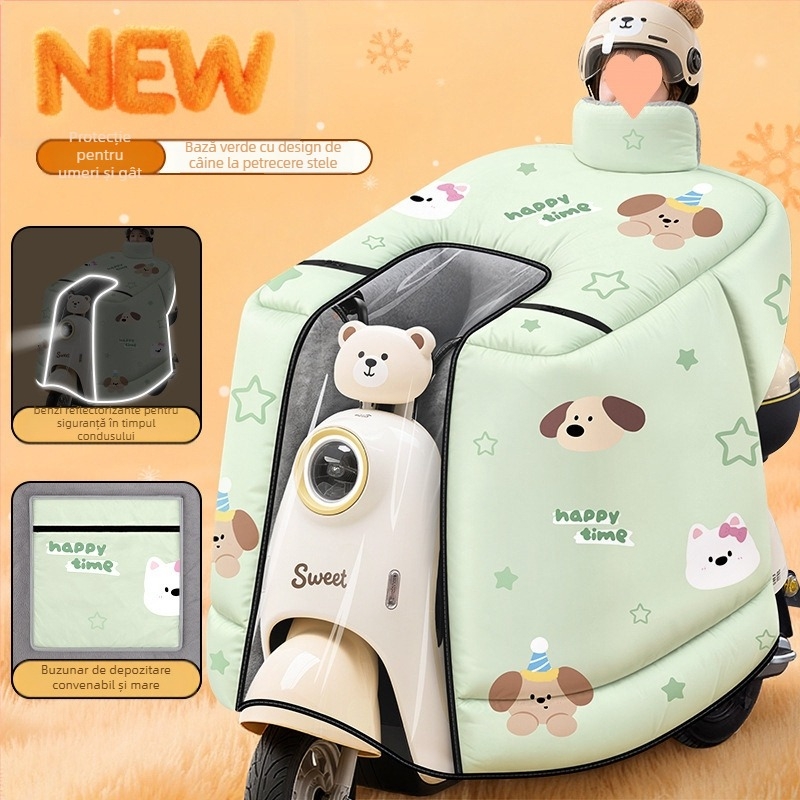 Pelerină anti-vânt pentru motociclete electrice, acoperire completă, fleece de iarnă, țesătură cu proprietăți hidro-rezistente