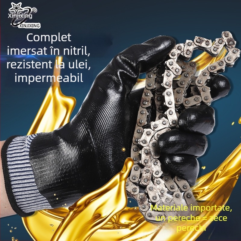 New Auspicious Star Mănuși de muncă nitril, cu acoperire dip, rezistente la abraziune, la ulei, impermeabile, îngroșate