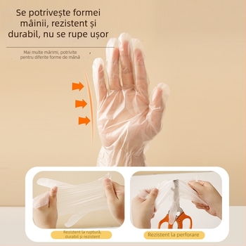 Mănuși PE de unică folosință - Îngroșate, Transparente (Material: PE; Grosime: Îngroșate; Model: Transparent)