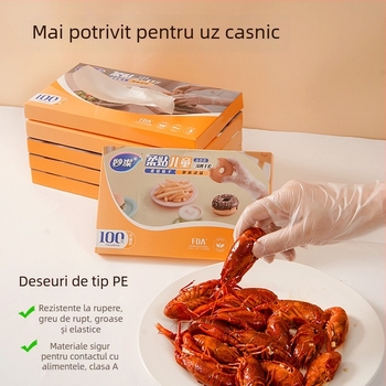 Mănuși PE de unică folosință - Îngroșate, Transparente (Material: PE; Grosime: Îngroșate; Model: Transparent)