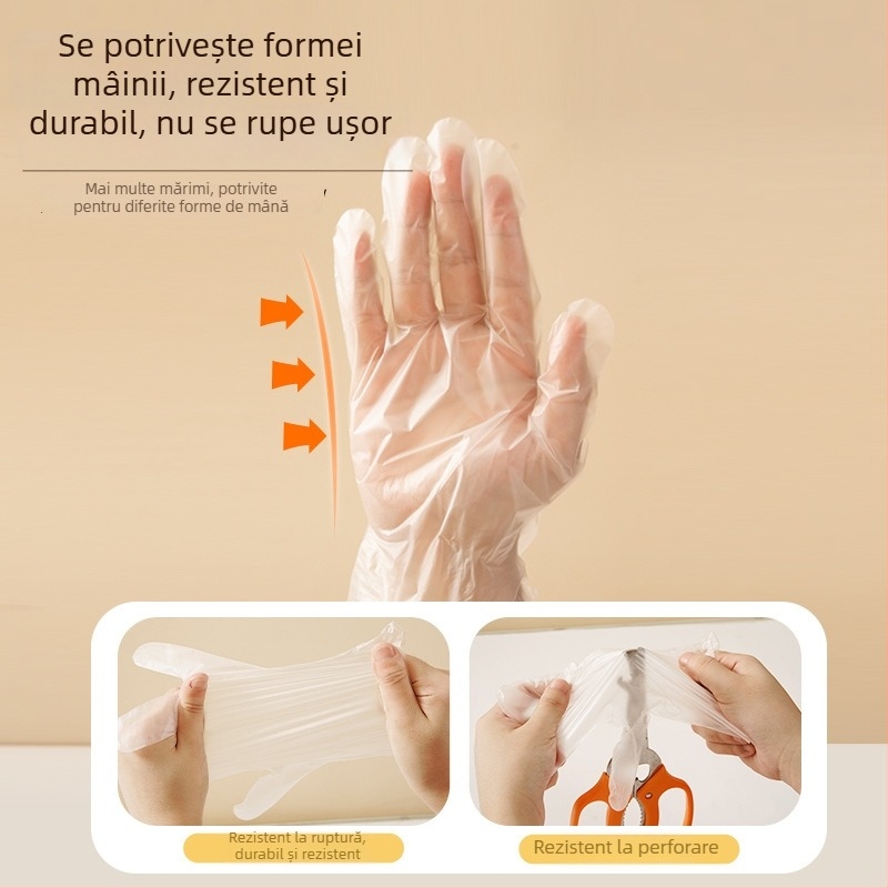 Mănuși PE de unică folosință - Îngroșate, Transparente (Material: PE; Grosime: Îngroșate; Model: Transparent)