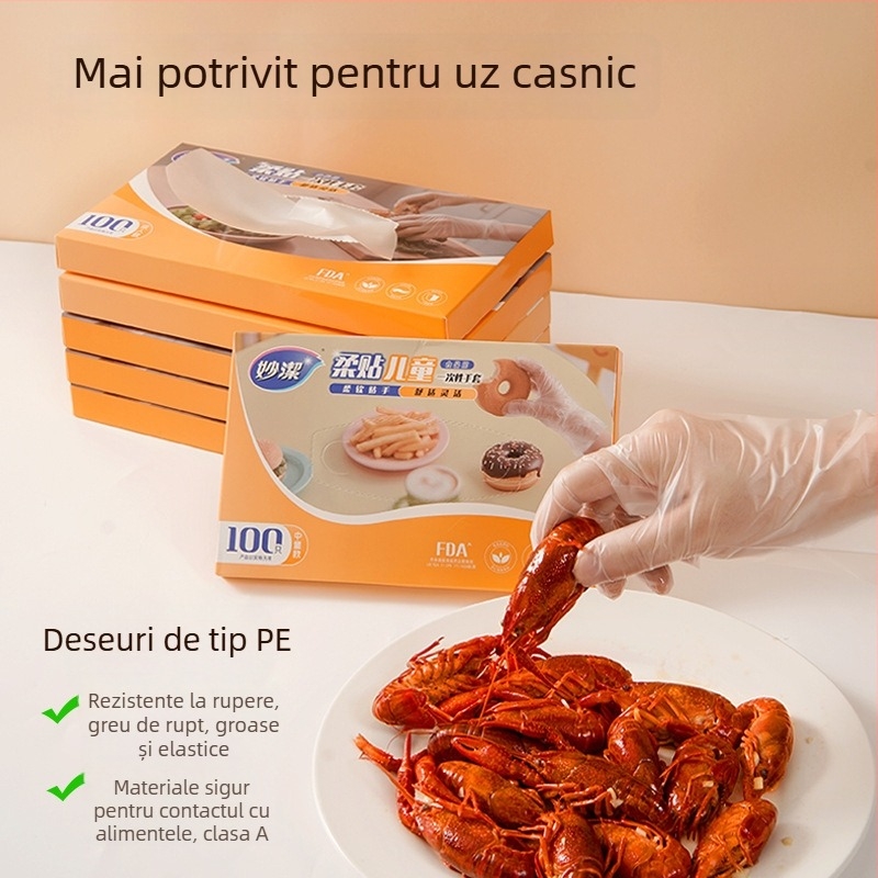 Mănuși PE de unică folosință - Îngroșate, Transparente (Material: PE; Grosime: Îngroșate; Model: Transparent)