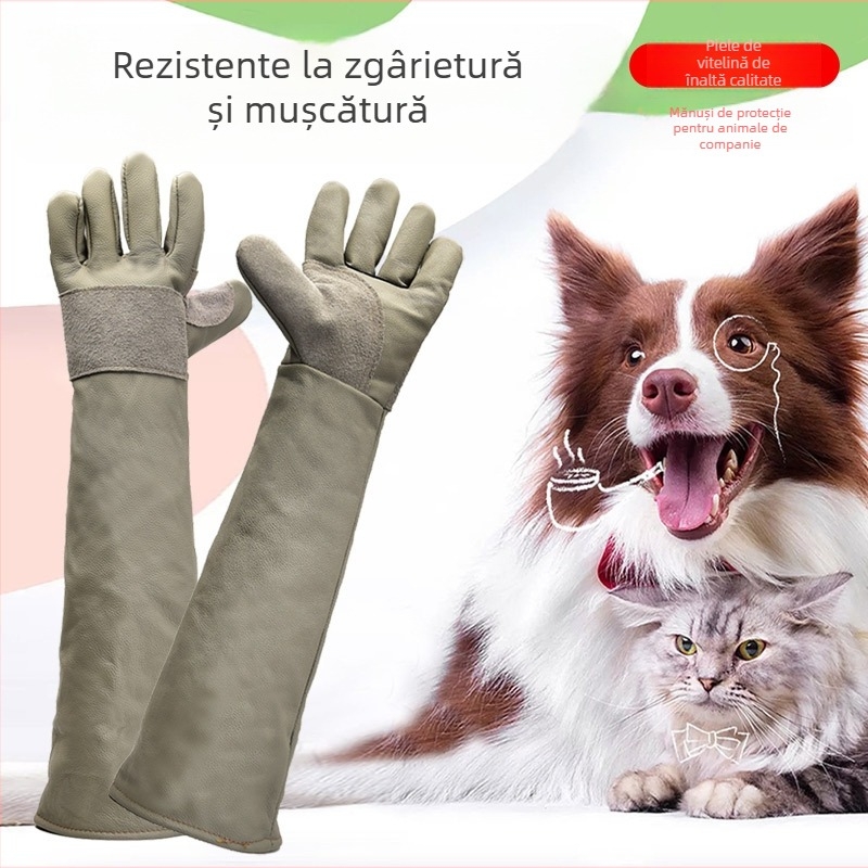 Mănuși din piele de vită, strat superior, extinse, pentru manipularea câinilor – protecție anti-mușcătură și anti-zgârieturi, protecție la muncă