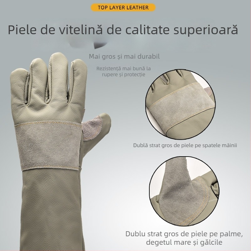 Mănuși din piele de vită, strat superior, extinse, pentru manipularea câinilor – protecție anti-mușcătură și anti-zgârieturi, protecție la muncă