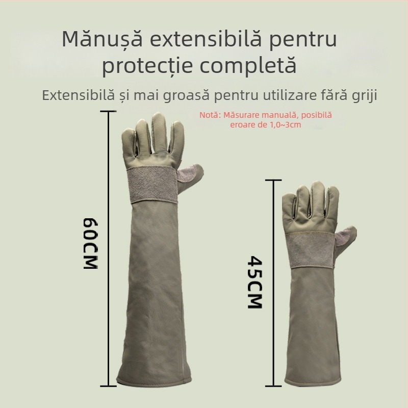Mănuși din piele de vită, strat superior, extinse, pentru manipularea câinilor – protecție anti-mușcătură și anti-zgârieturi, protecție la muncă