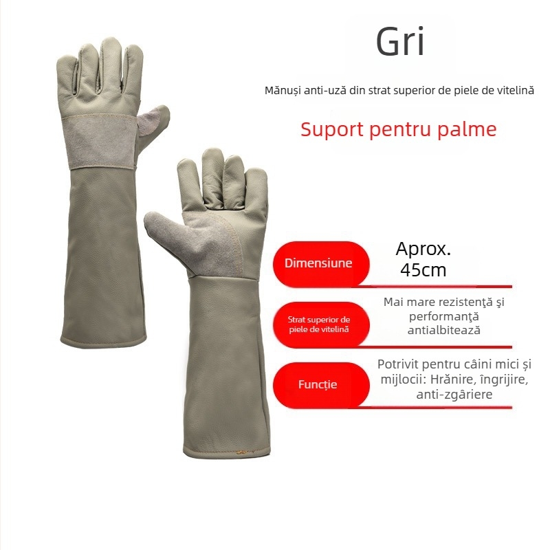 Mănuși din piele de vită, strat superior, extinse, pentru manipularea câinilor – protecție anti-mușcătură și anti-zgârieturi, protecție la muncă