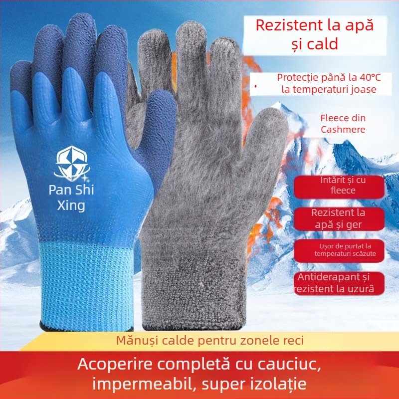 Mănuși de iarnă pentru muncă, cu fleece casmir, impermeabile și rezistente la frig până la -38°C, acoperire din cauciuc pentru siguranță; ideale pentru construcții, logistică și reparații auto