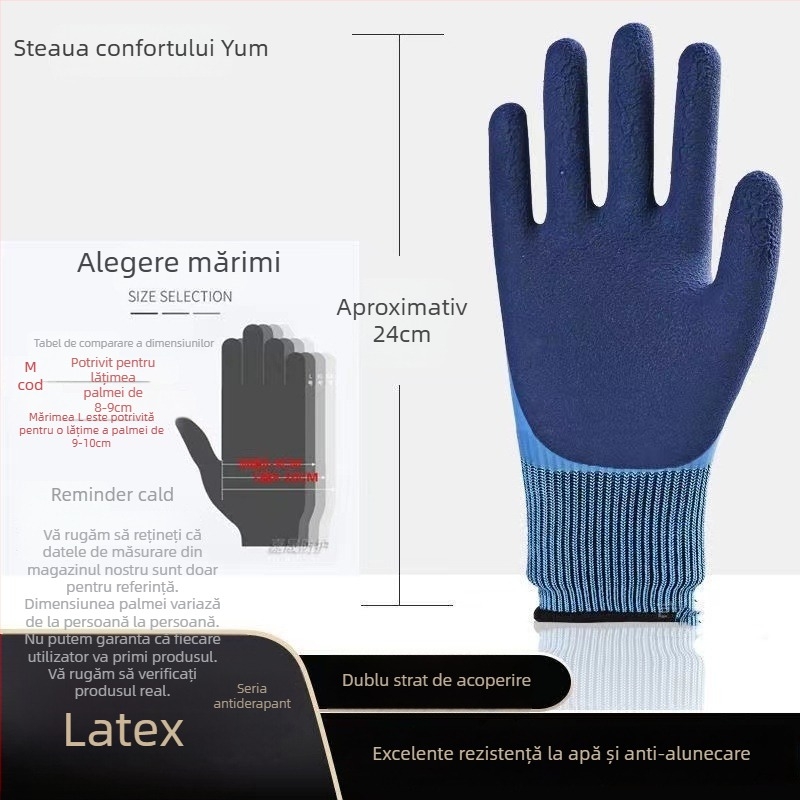 Mănuși de protecție la muncă – rezistente la abraziune, antiderapante, impermeabile; mănuși de grădină cu dublu strat de latex; rezistente la perforare; pentru lucrări acvatice