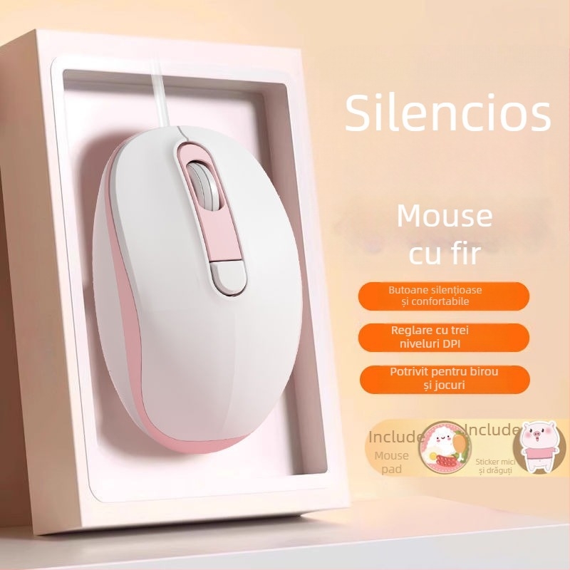 Mouse optic cablat silențios USB, 2 butoane