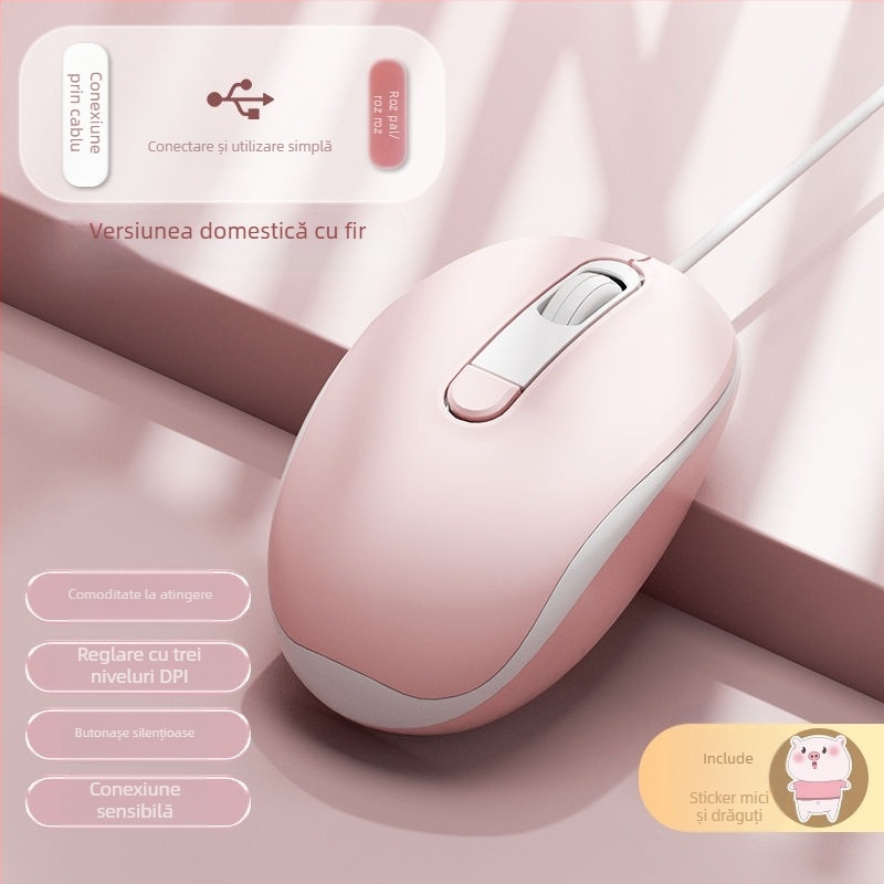 Mouse optic cablat silențios USB, 2 butoane