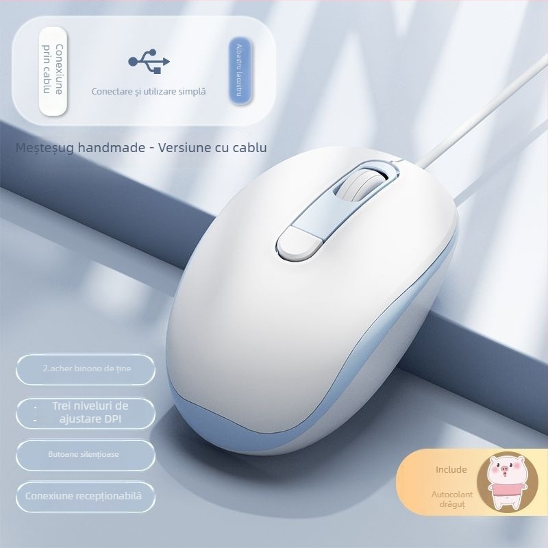 Mouse optic cablat silențios USB, 2 butoane
