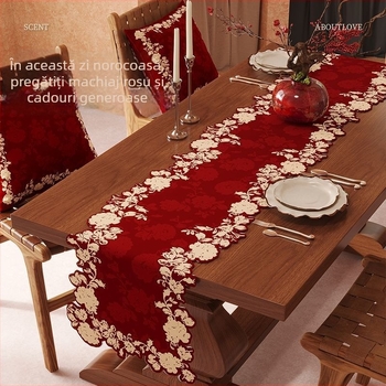 Runner de Masă în stil Chinezesc, cu motiv Fericire dublă, material PU, bandă lungă, impermeabil și rezistent la ulei, design festiv