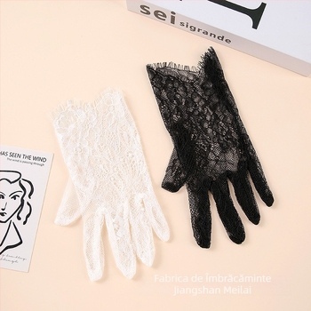Mănuși scurte de mireasă din dantelă, margine cu dantelă tip eyelash, decorative, pentru toate sezoanele, cod G1118