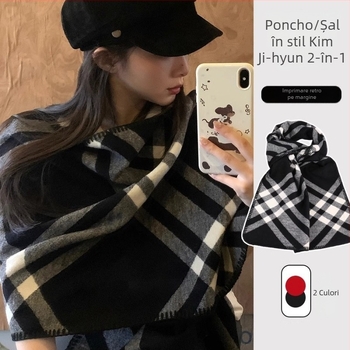  Șal - stil coreean retro carouri pentru femei, toamnă-iarnă, căldură îngroșată, poliester; Categoria: Accesorii pentru fular; Listare: Iarna 2024