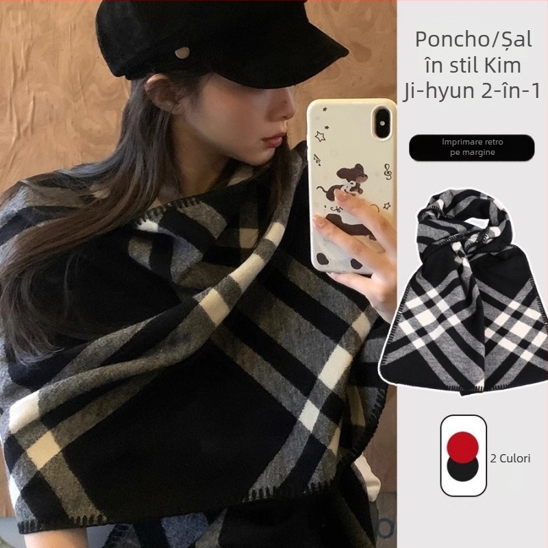  Șal - stil coreean retro carouri pentru femei, toamnă-iarnă, căldură îngroșată, poliester; Categoria: Accesorii pentru fular; Listare: Iarna 2024