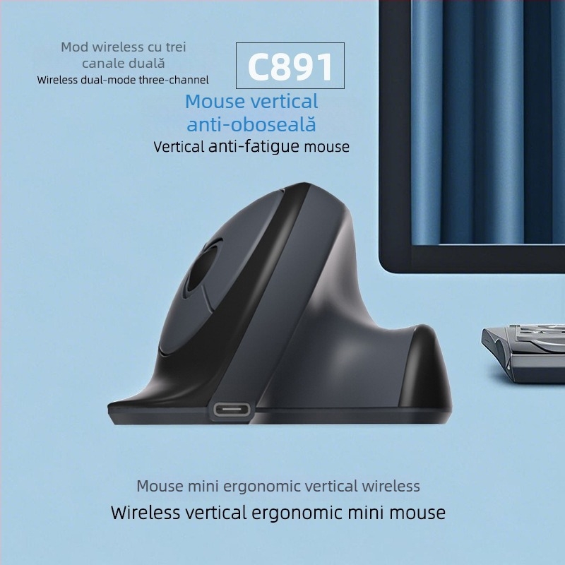 Mouse vertical ergonomic, Bluetooth, încărcare Type-C, 4 butoane, modelul 891