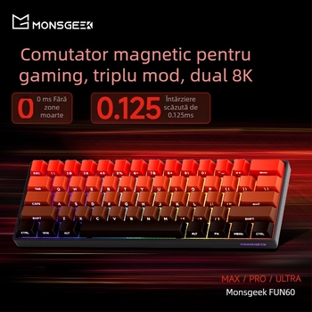 Tastatură mecanică cu 61 taste, ax magnetic, carcasă din aluminiu, iluminare RGB, conectivitate prin cablu și Bluetooth cu latență redusă