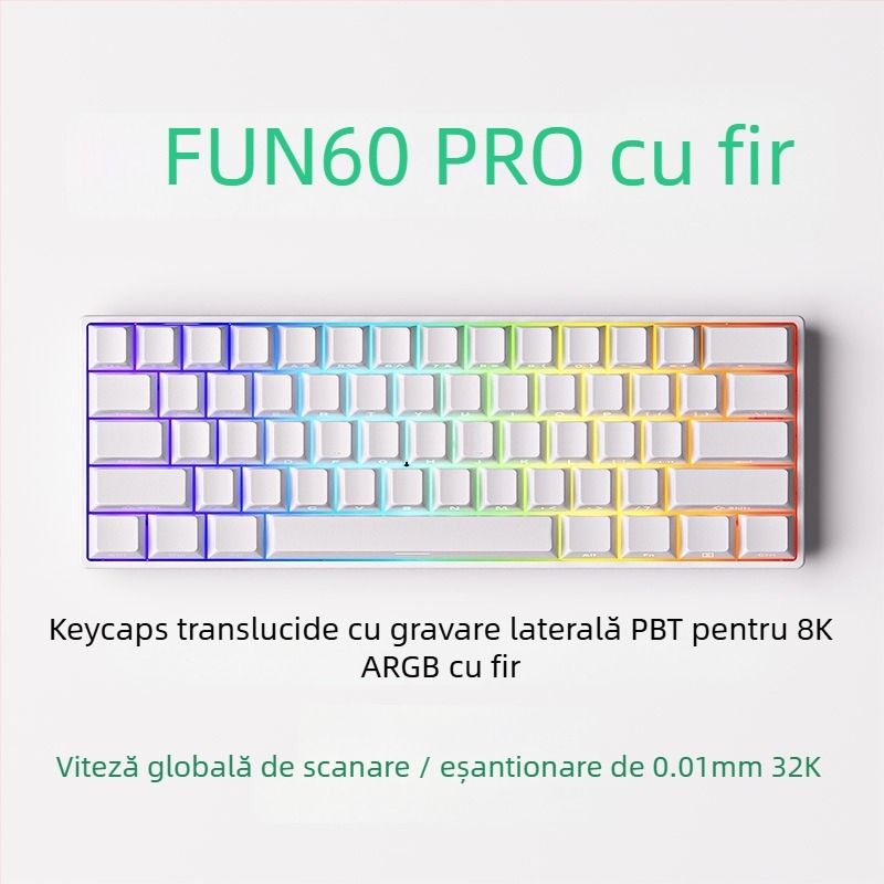 Tastatură mecanică cu 61 taste, ax magnetic, carcasă din aluminiu, iluminare RGB, conectivitate prin cablu și Bluetooth cu latență redusă