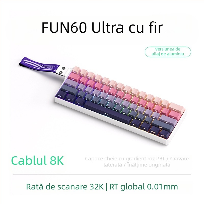 Tastatură mecanică cu 61 taste, ax magnetic, carcasă din aluminiu, iluminare RGB, conectivitate prin cablu și Bluetooth cu latență redusă