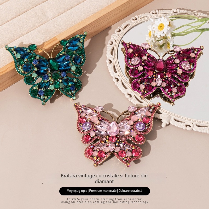 Broșă fluture din aliaj, finisaj picurare ulei, stil lux ușor, accesorii unisex